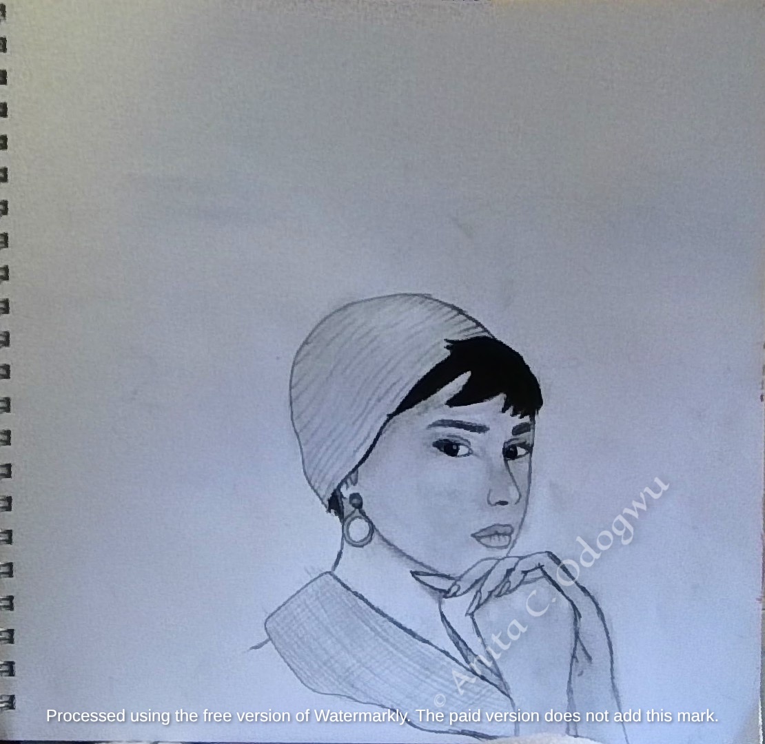 Hyper-realistic graphite portrait study of Audrey Hepburn by Anita C. Odogwu